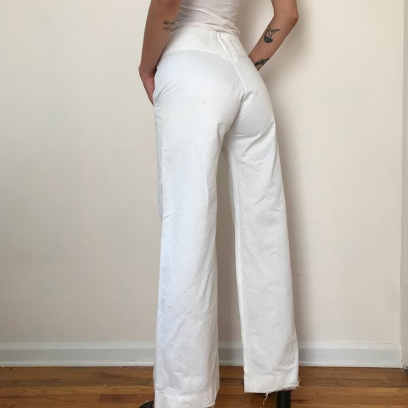 High Waisted Wide Leg White Sailor Navy Pants 28 - Picture 4 of 10